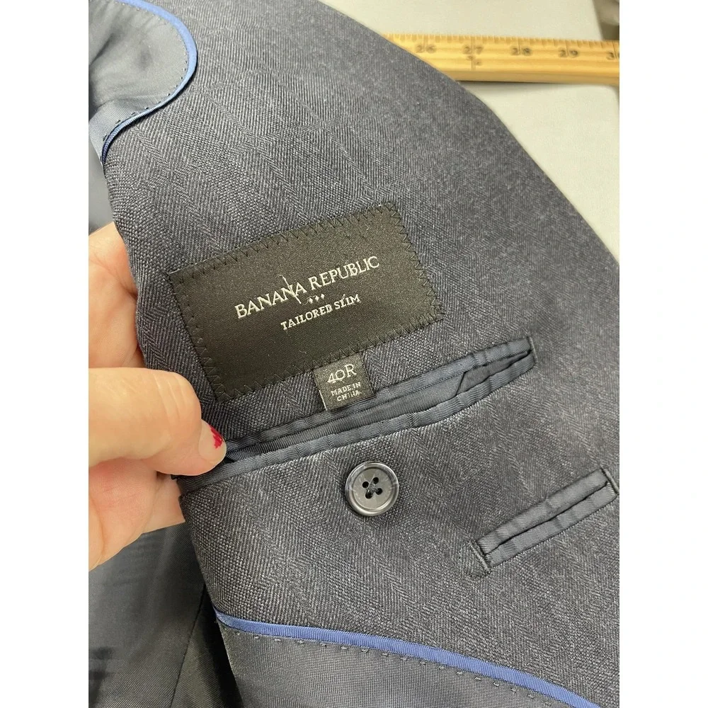 Banana Republic Mens 40R Tailored Slim‎ Blazer Charcoal Gray Herringbone Jacket